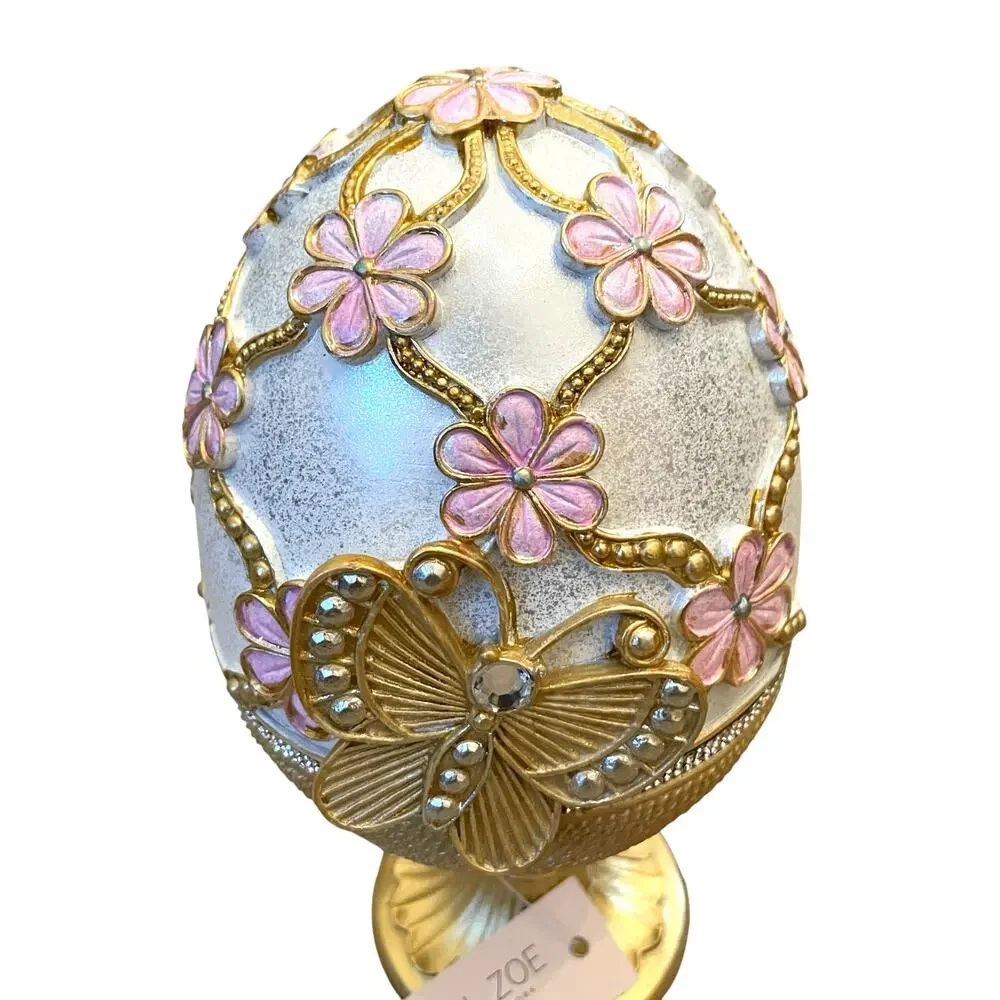 Rachel Zoe Easter Jeweled Rhinestone Embellished 3D Butterfly Pedestal Egg New